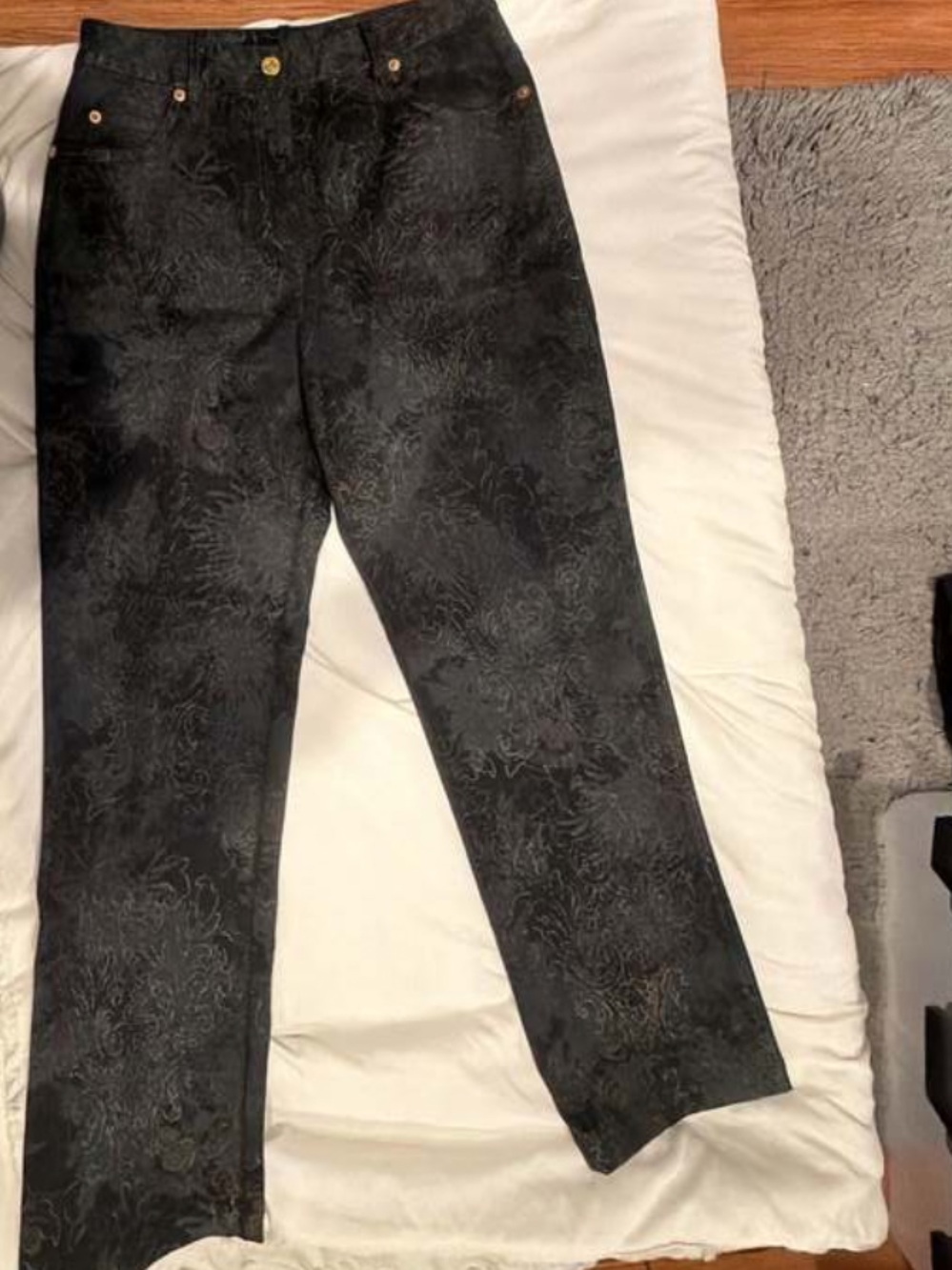 St. John Sport Black and Gold Damask Brocade Pants